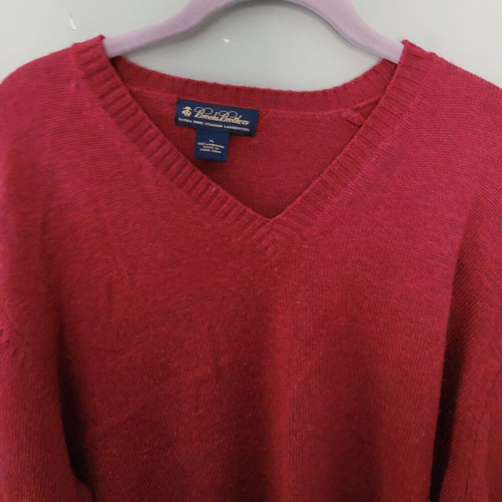 Brooks Brothers V Neck Italian Wool Sweater Red Men's XL grandpa academia - Picture 4 of 9